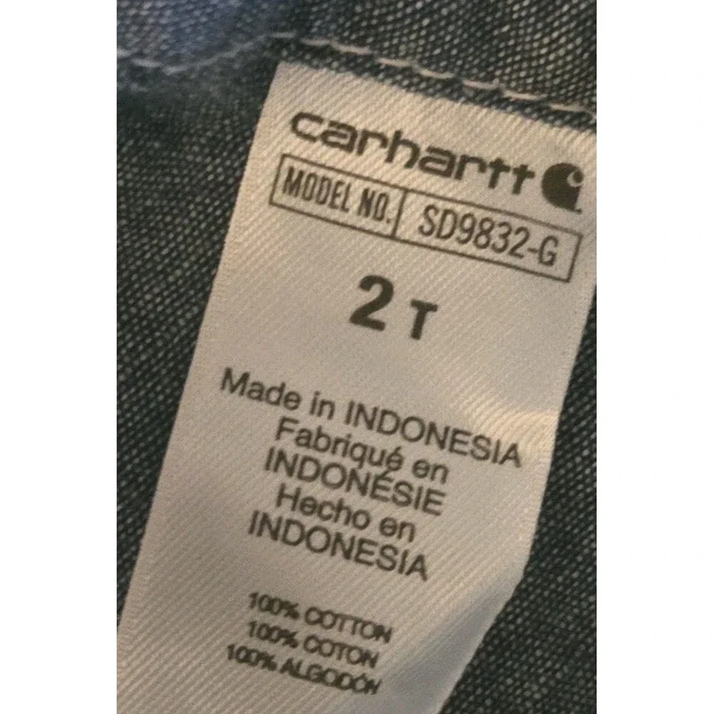 Two Carhartt 2T Girls Overall Shortalls Denim &  Pink Striped Pockets